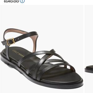 Cole Haan Black Leather Multi-Strap Ankle Buckle Sandal